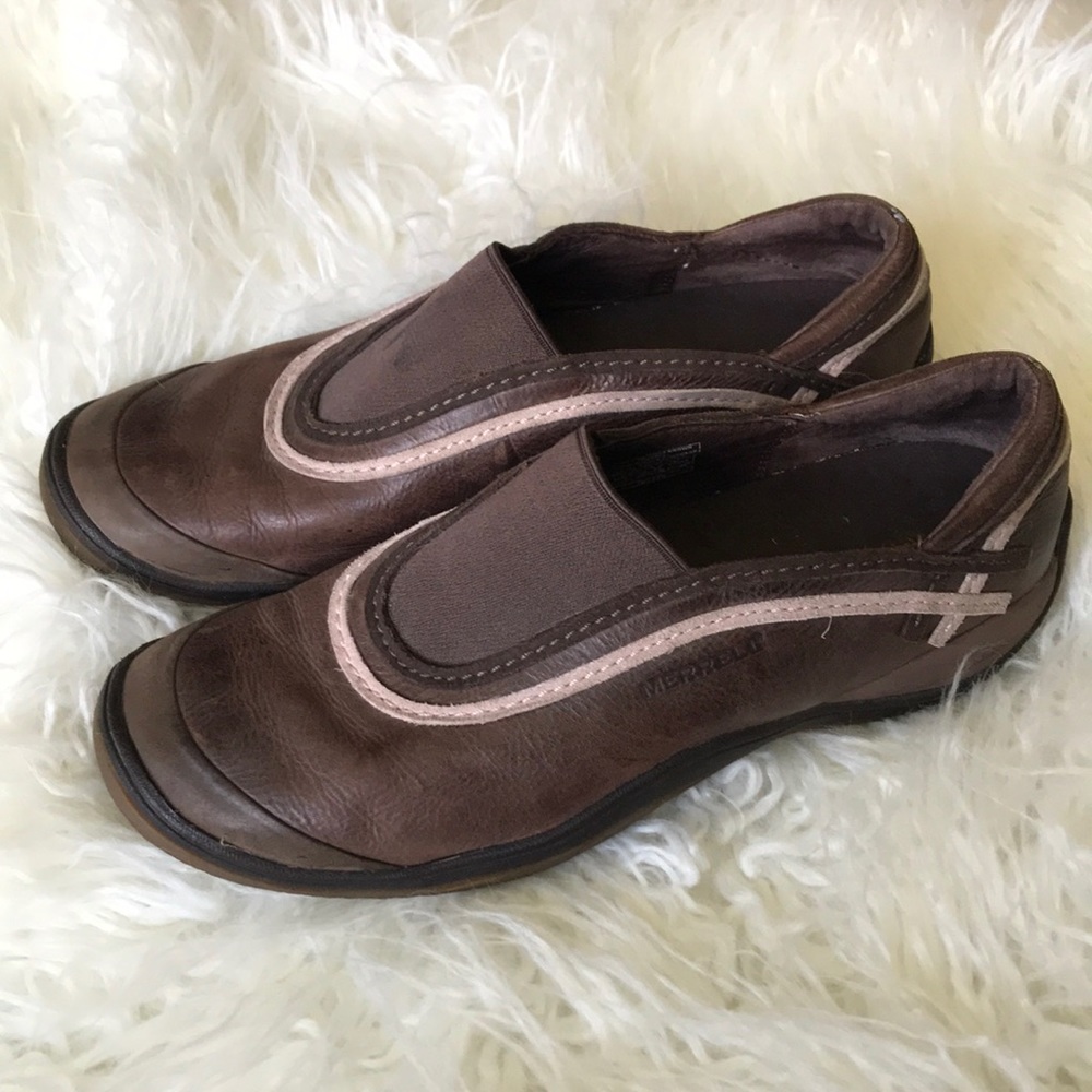 Merrell brown‎ leather slip on outdoor shoes
